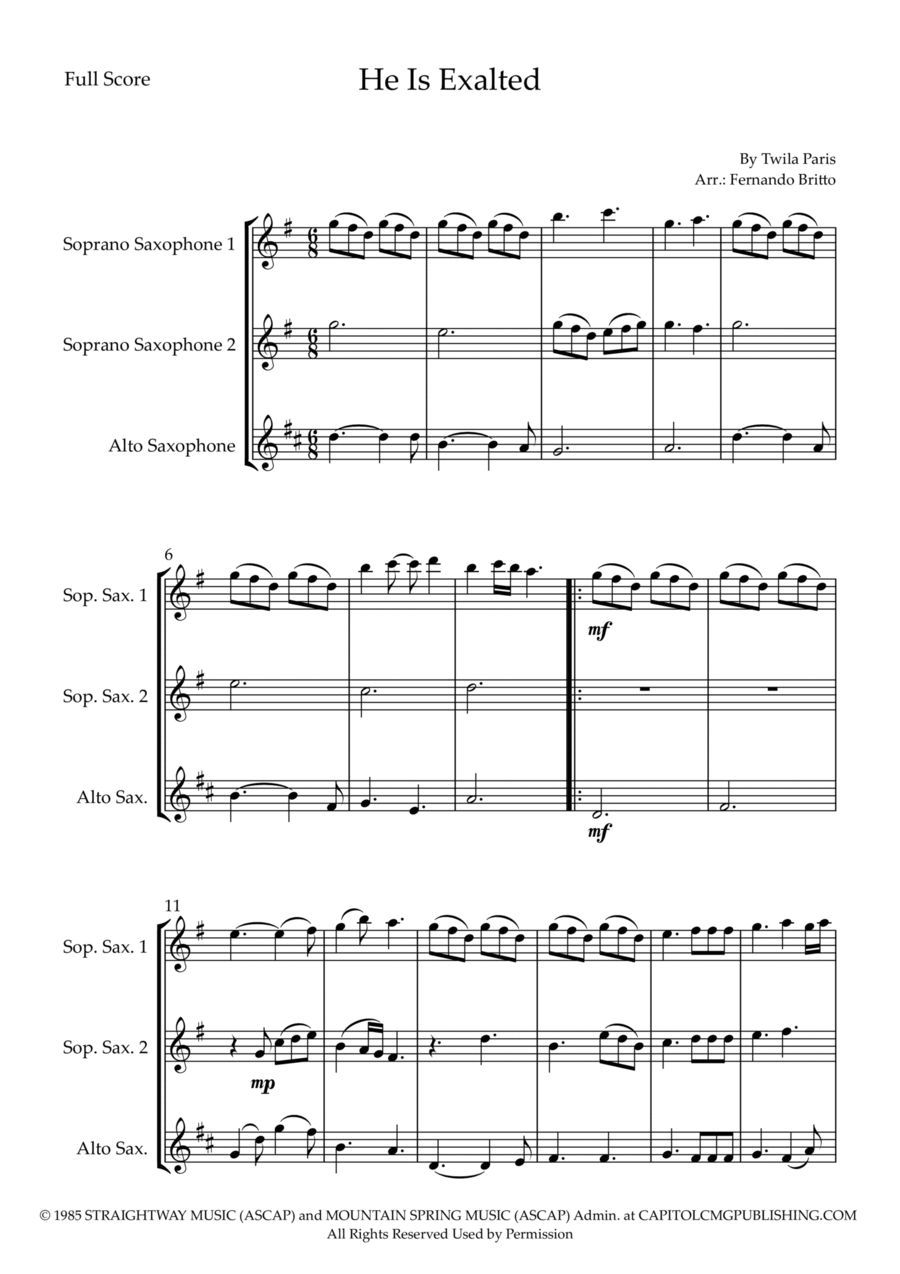 He Is Exalted Woodwind Trio scores gallery preview page 1