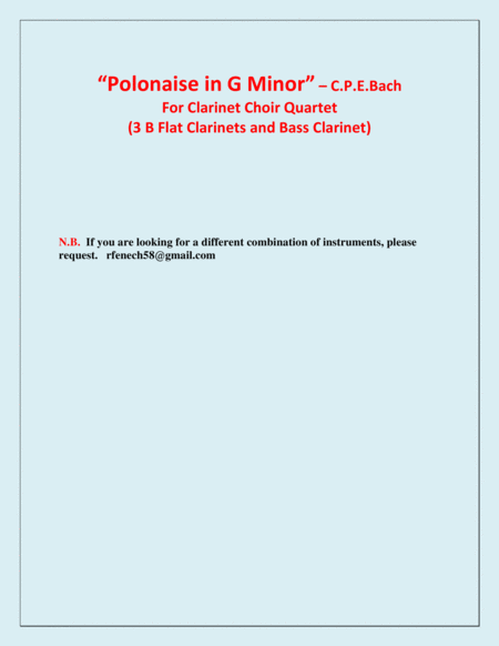 Polonaise in G Minor - Clarinet Choir Quartet (3 B Flat Clarinets and Bass Clarinet) image number null