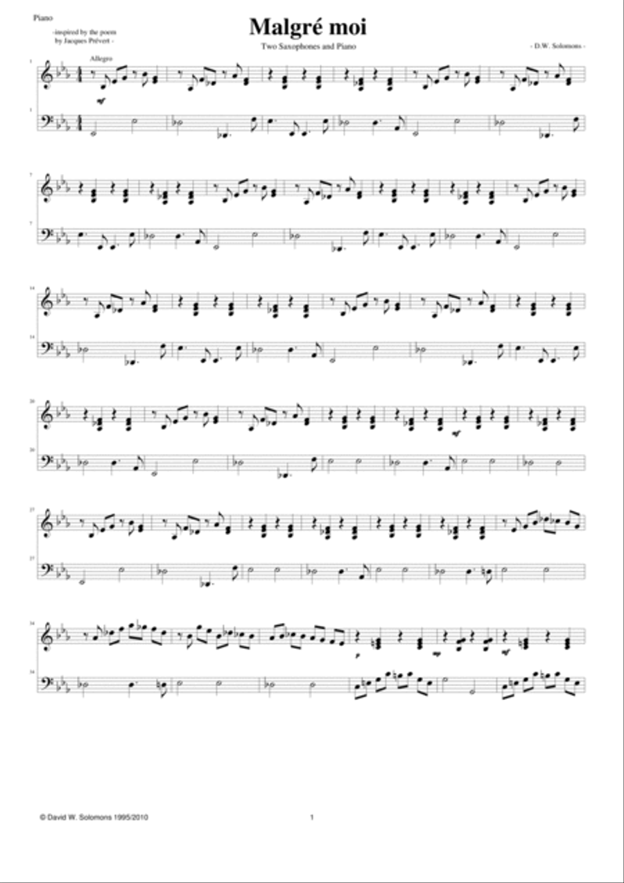 Malgré moi 2 alto saxophones with piano Alto Saxophone scores gallery preview page 6