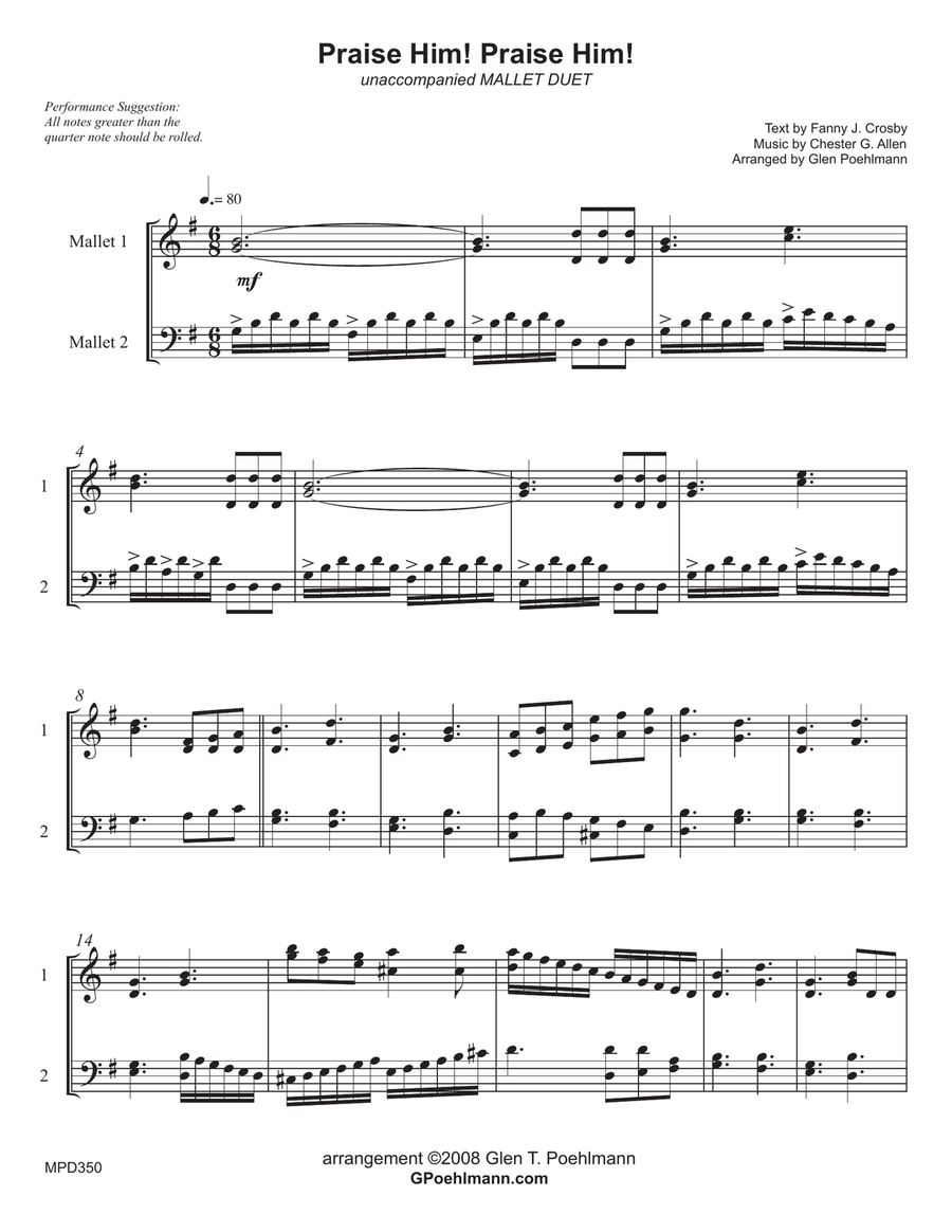 PRAISE HIM! PRAISE HIM! - Mallet Duet (keyboard Percussion) Percussion scores gallery preview page 1