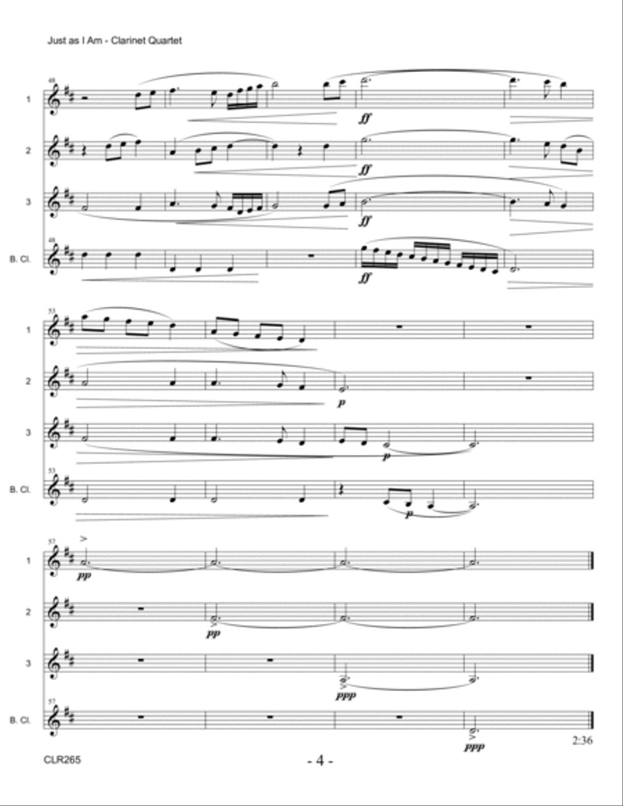 JUST AS I AM - CLARINET QUARTET (unaccompanied) Clarinet Quartet scores gallery preview page 4