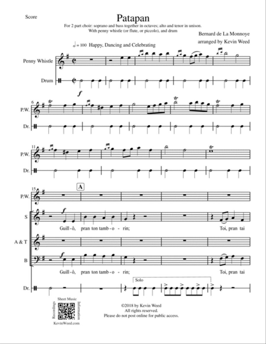 Patapan for 2 part choir 3-Part scores gallery preview page 2