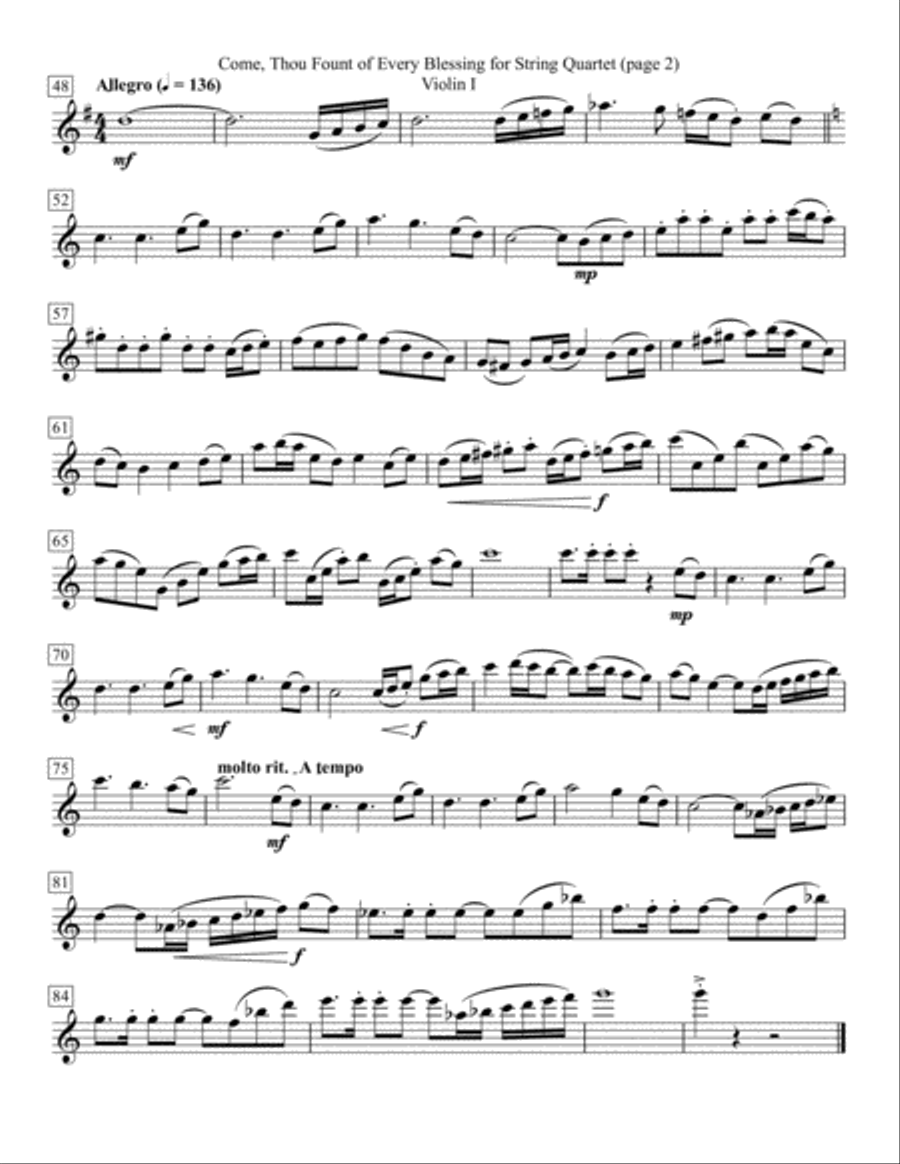 Come, Thou Fount of Every Blessing for String Quartet Come, Thou Fount of Every Blessing for String Quartet String Quartet scores gallery preview page 2