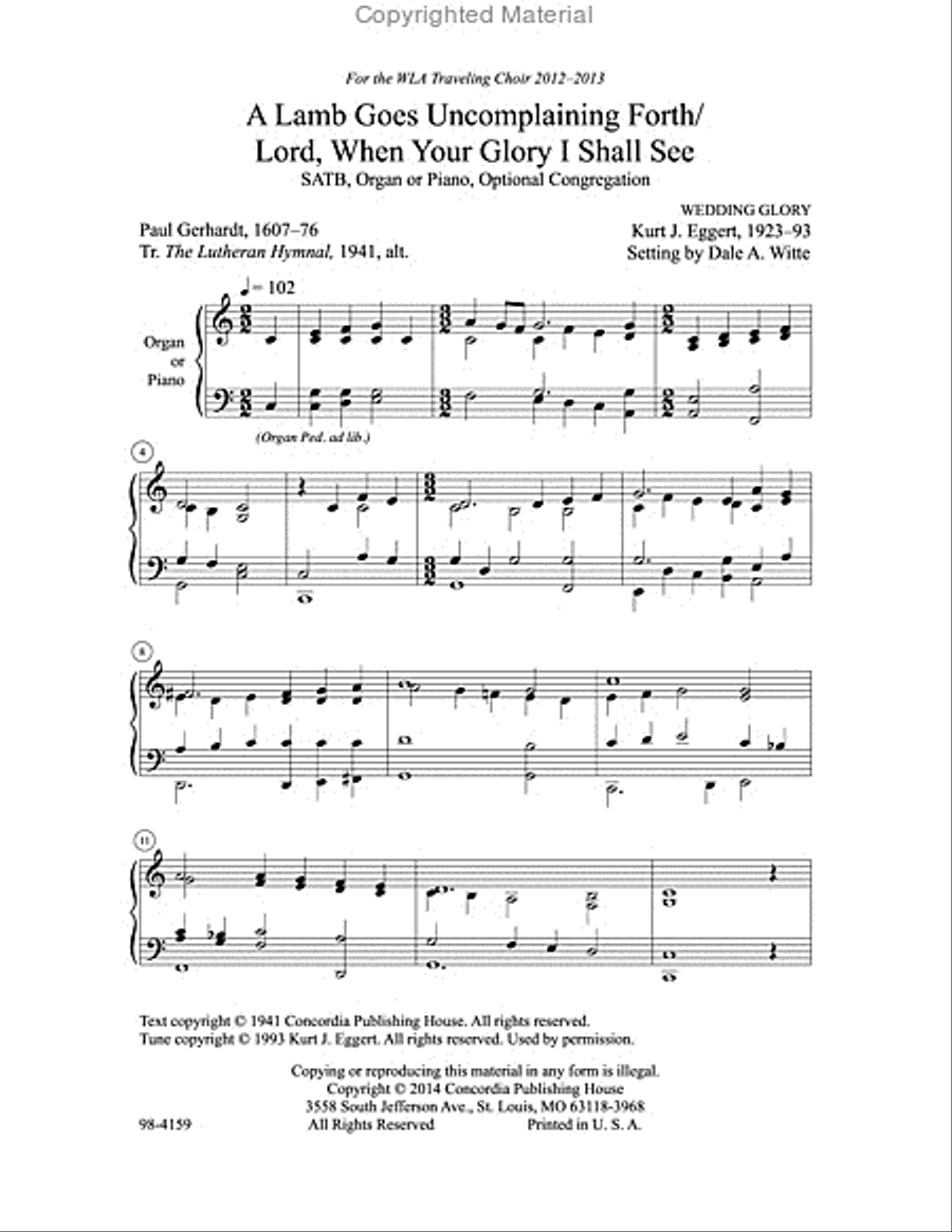 A Lamb Goes Uncomplaining Forth / Lord, When Your Glory I Shall See 4-Part scores gallery preview page 2