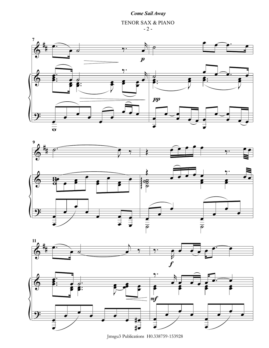 Come Sail Away Tenor Saxophone scores gallery preview page 2