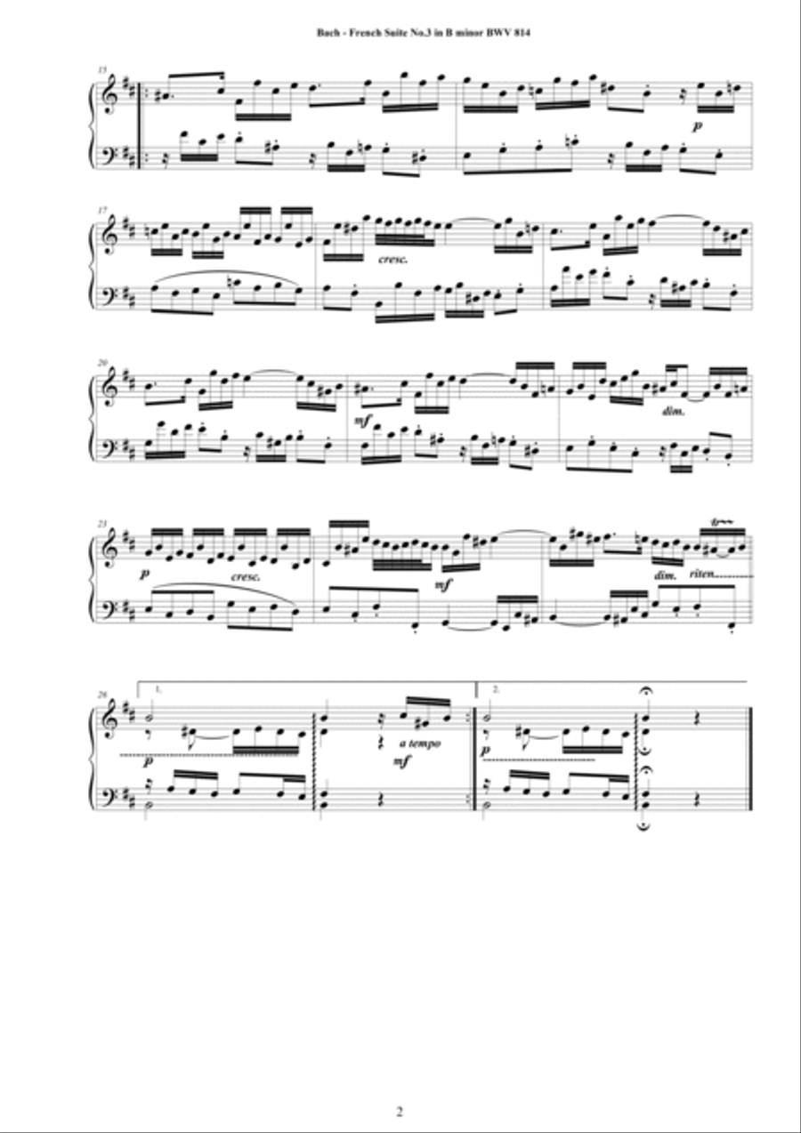 Bach - French Suite No.3 in B minor BWV 814 for Piano Piano Solo scores gallery preview page 2