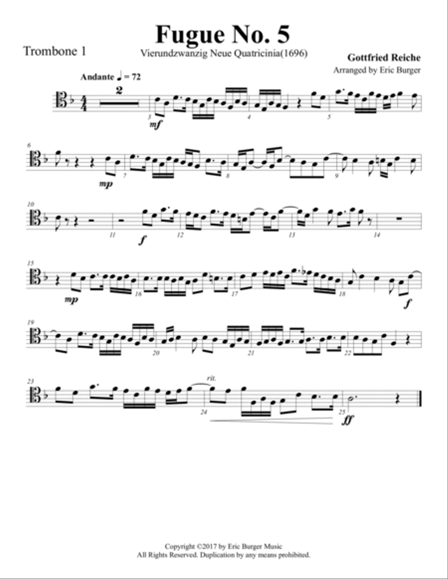 Fugue No. 5 for Trombone or Low Brass Quartet Brass Quartet scores gallery preview page 3