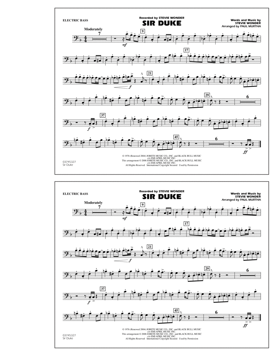 Sir Duke - Electric Bass Sir Duke - Electric Bass Marching Band scores gallery preview page 1