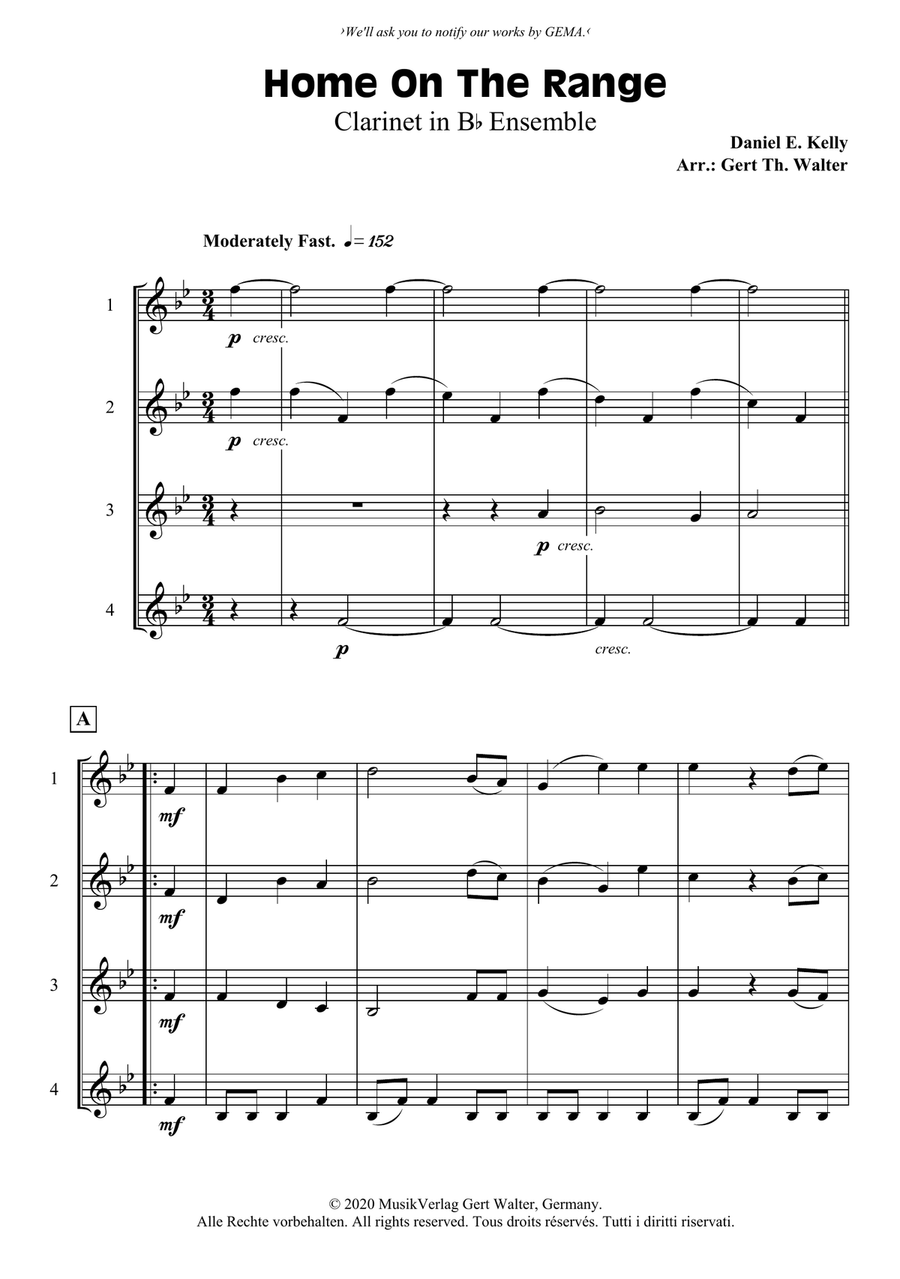 Home On The Range Clarinet Solo scores gallery preview page 1