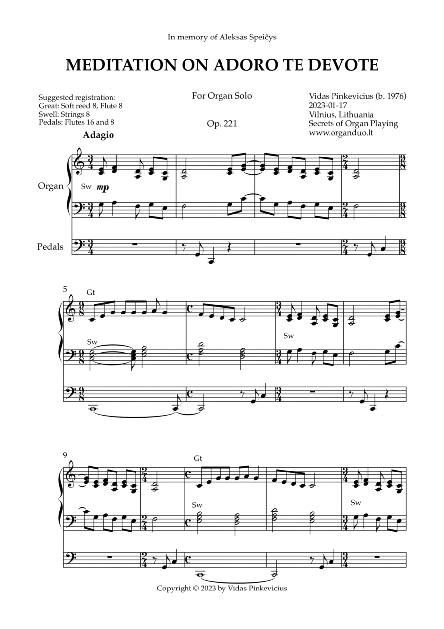 Meditation on Adoro te devote, Op. 221 (Organ Solo) by Vidas Pinkevicius Organ Solo scores gallery preview page 1