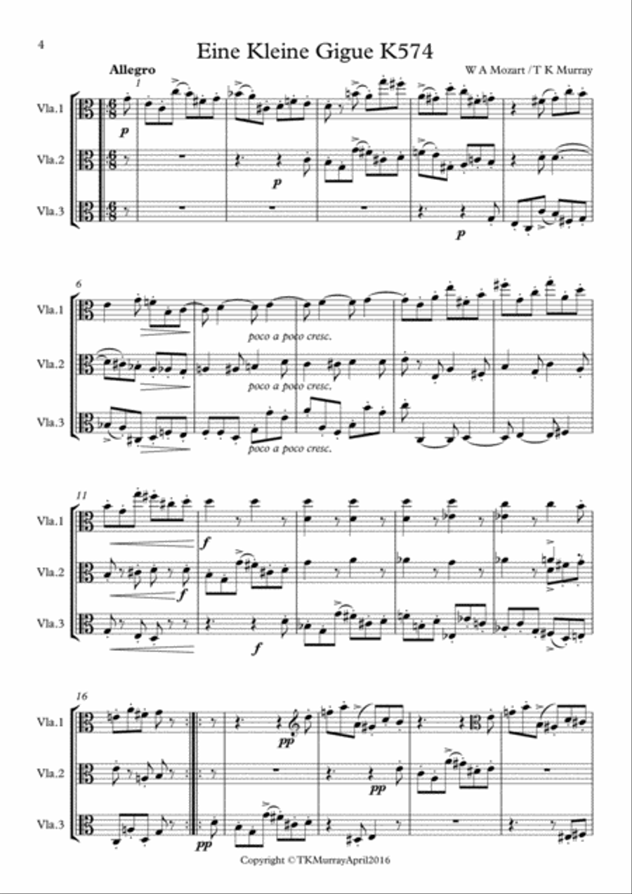 3 Pairs of Pieces for 3 Violas Viola Trio Viola Group - Mozart, Brahms, Reger Small Ensemble scores gallery preview page 4