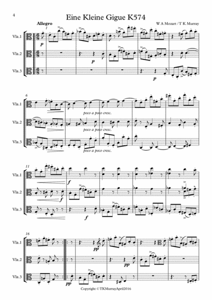3 Pairs of Pieces for 3 Violas Viola Trio Viola Group - Mozart, Brahms, Reger