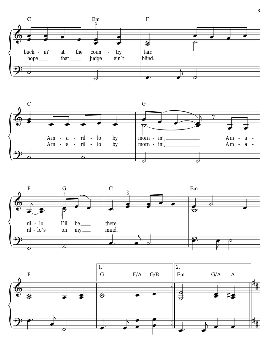 Amarillo By Morning Amarillo By Morning Easy Piano scores gallery preview page 3