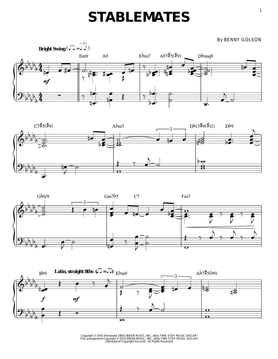 Stablemates (arr. Brent Edstrom) Piano Solo scores gallery preview page 1
