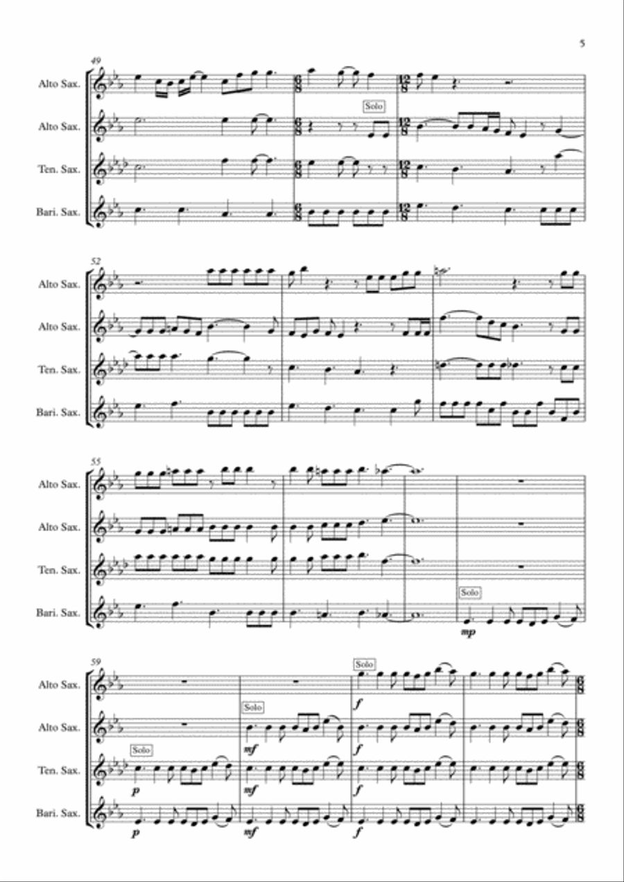 Somebody To Love Saxophone Quartet scores gallery preview page 5