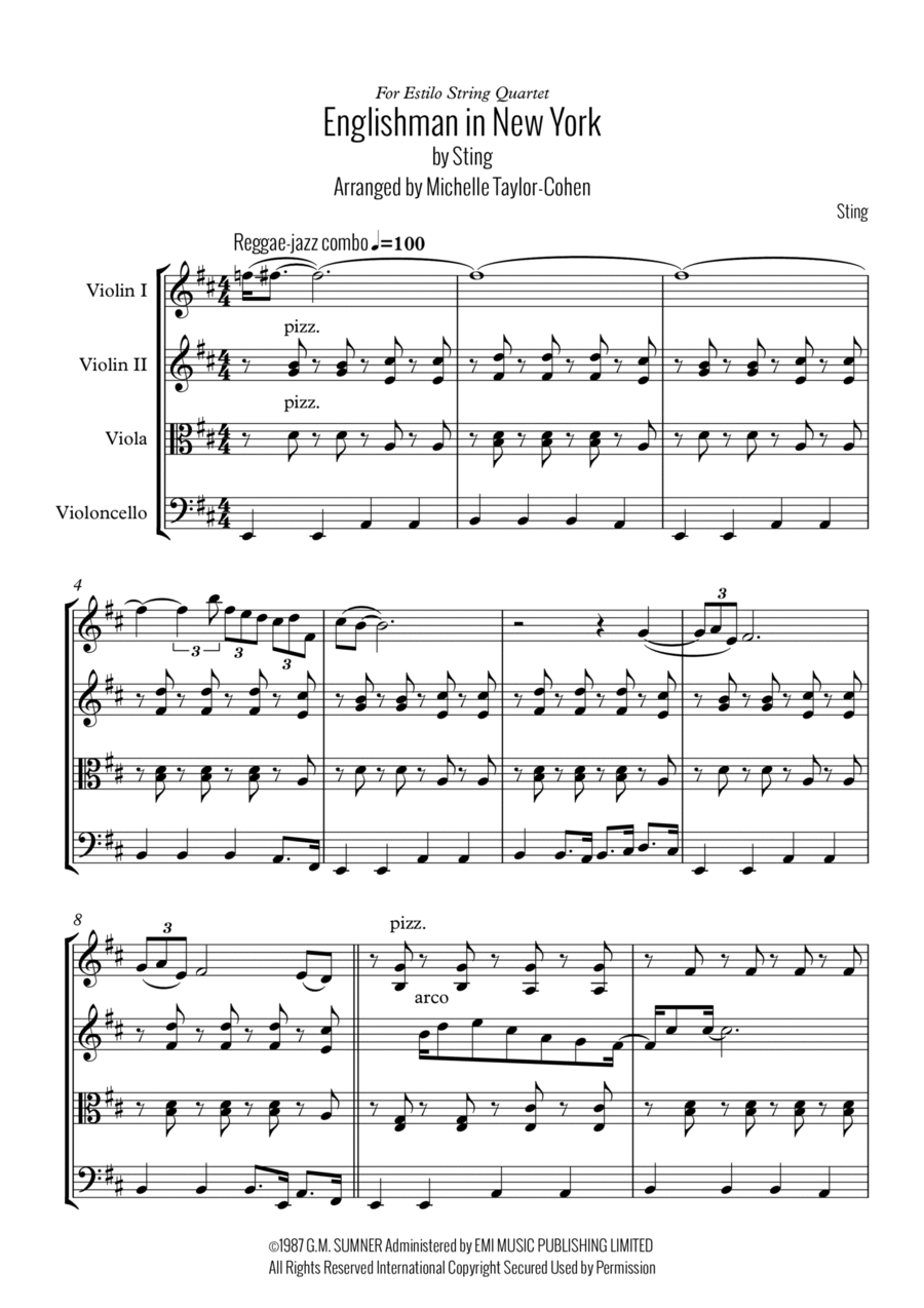 Englishman In New York Englishman In New York String Quartet scores gallery preview page 1