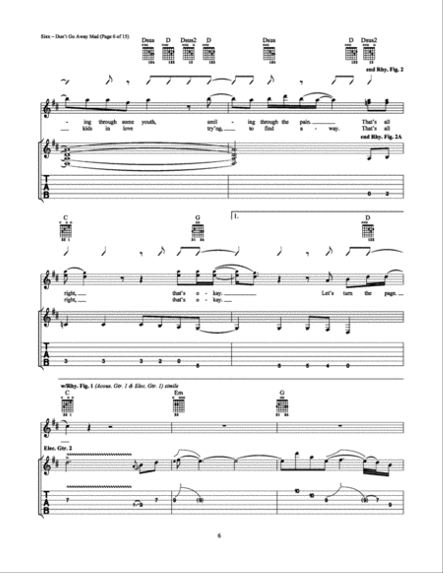 Don't Go Away Mad Electric Guitar scores gallery preview page 6