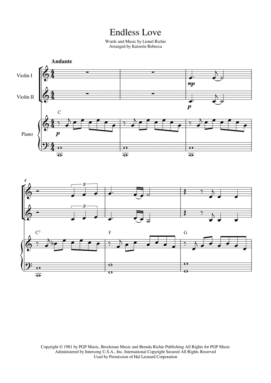 Endless Love String Duet scores gallery preview page 1