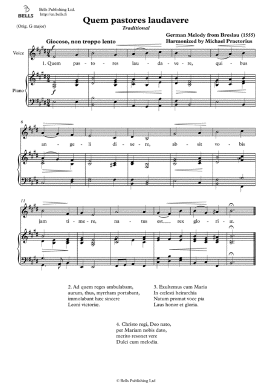 Quem pastores laudavere (Solo song) (E Major) Voice Solo scores gallery preview page 1