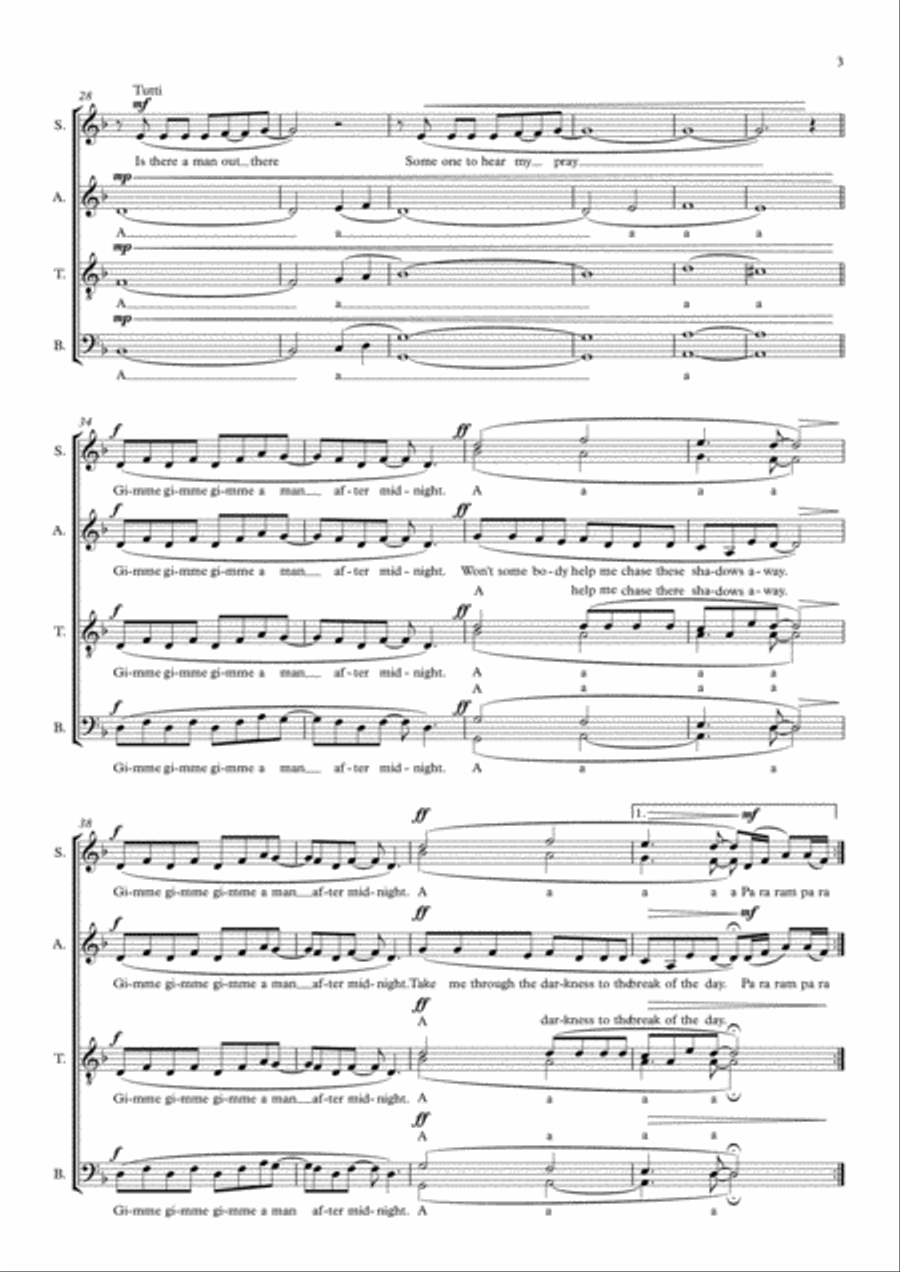 Gimme! Gimme! Gimme! (a Man After Midnight) 4-Part scores gallery preview page 3