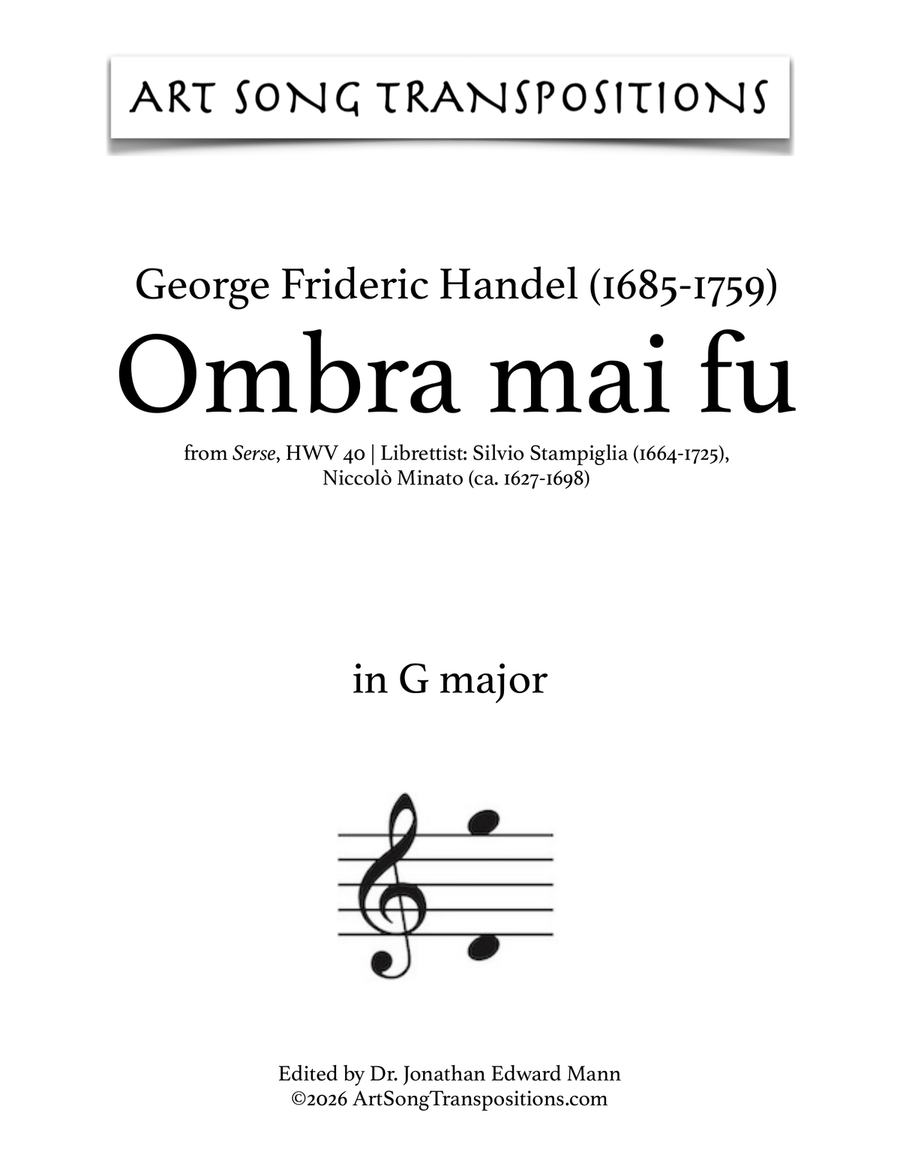 HANDEL: Ombra mai fu (transposed to G major)