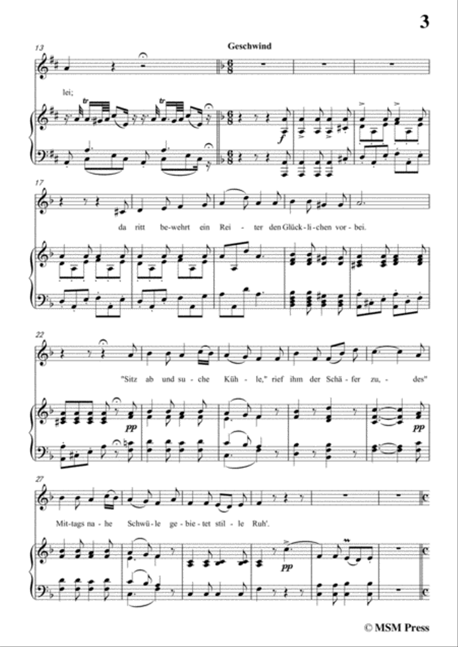 Schubert-Der Schäfer und der Reiter,in D Major,Op.13 No.1,for Voice and Piano Voice Solo scores gallery preview page 5