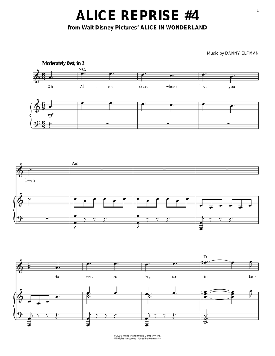 Alice Reprise #4 Alice Reprise #4 Piano, Vocal, Guitar scores gallery preview page 1