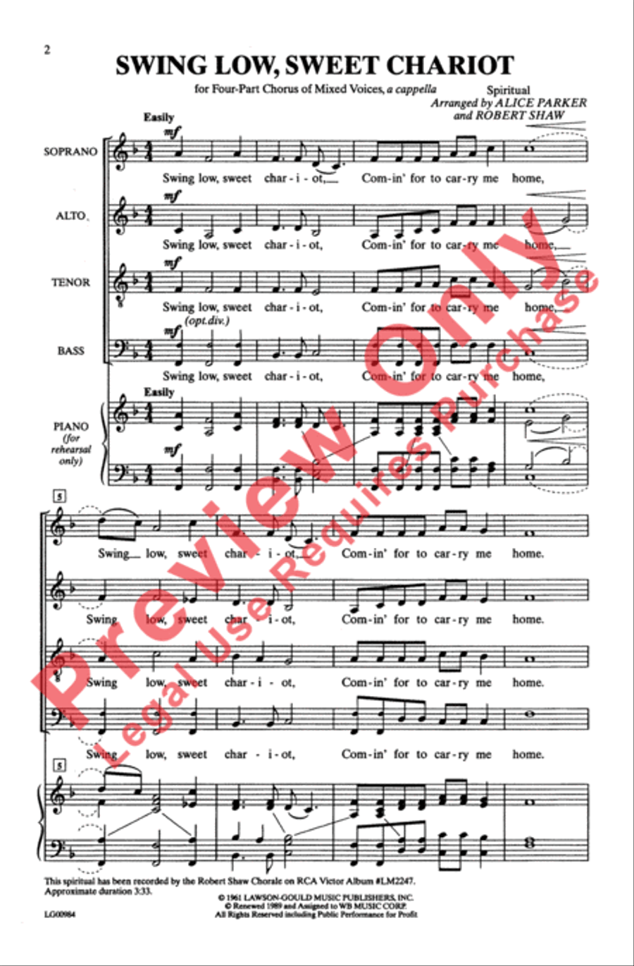 Swing Low, Sweet Chariot 4-Part scores gallery preview page 2