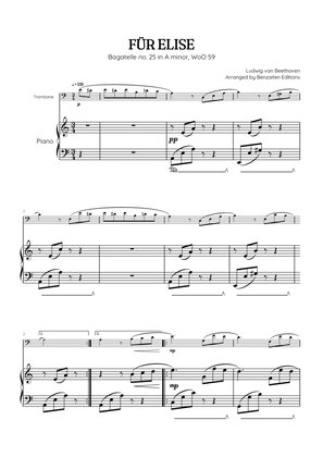 Beethoven • Für Elise / Pour Elise • trombone & piano sheet music