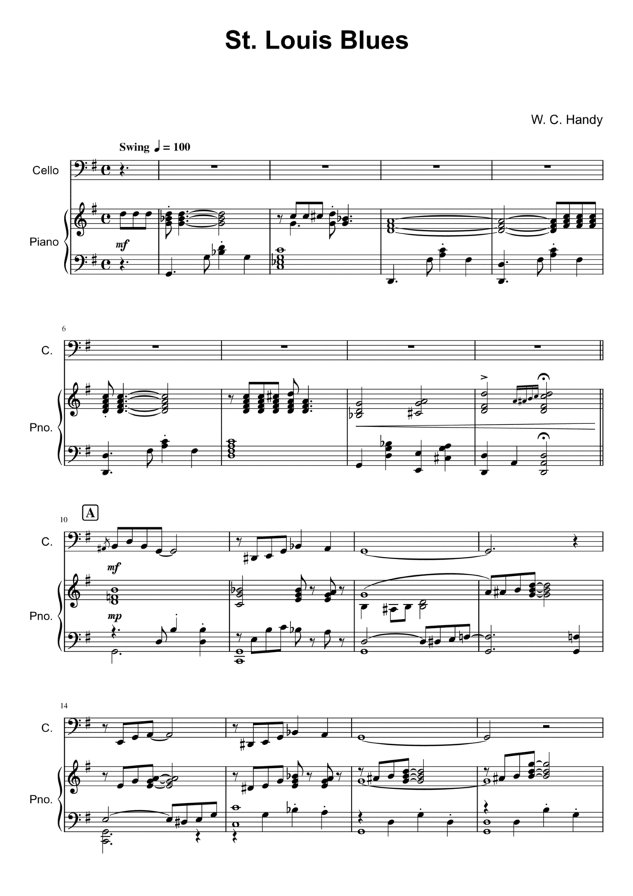 St. Louis Blues - Cello Piano scores gallery preview page 1