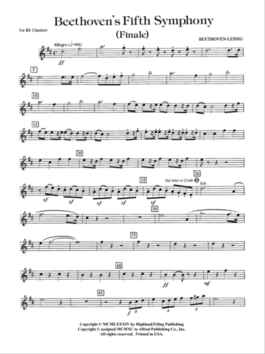 Beethoven's 5th Symphony, Finale: 1st B-flat Clarinet Full Orchestra scores gallery preview page 1