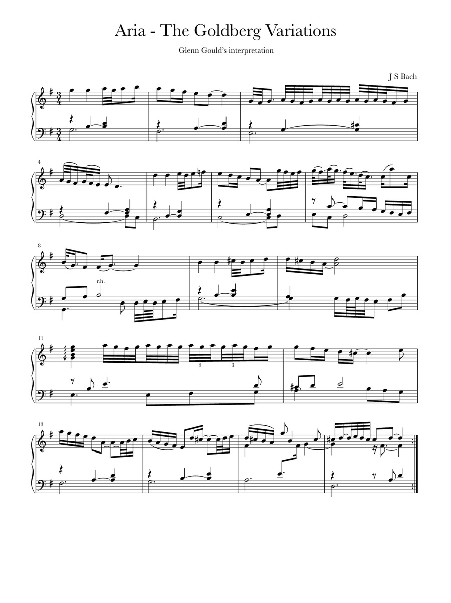 Aria - from Goldberg Variations - transcription from Glenn Gould’s interpretation Piano Solo scores gallery preview page 3