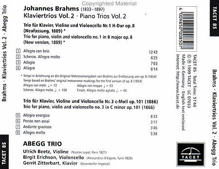 Volume 2: Brahms Piano Trios