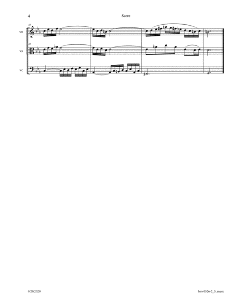 Bach: Organ Triosonata BWV 526 arr. for String Trio Small Ensemble scores gallery preview page 4