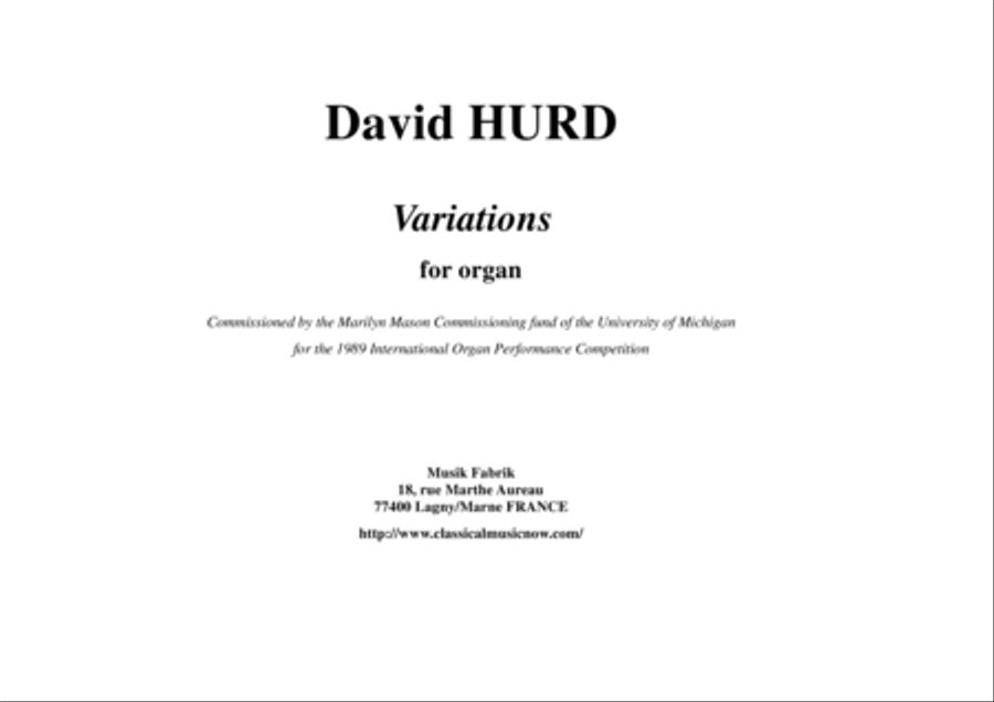 David Hurd: Variations for organ Organ Solo scores gallery preview page 1