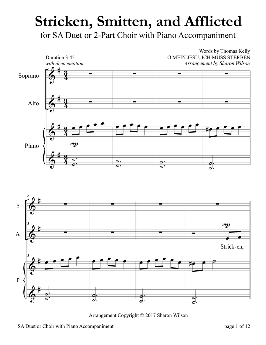 Stricken, Smitten, and Afflicted (for SA Choir with Piano accompaniment) SA scores gallery preview page 1