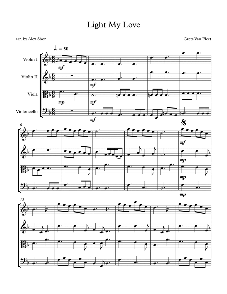 Light My Love Light My Love String Quartet scores gallery preview page 1