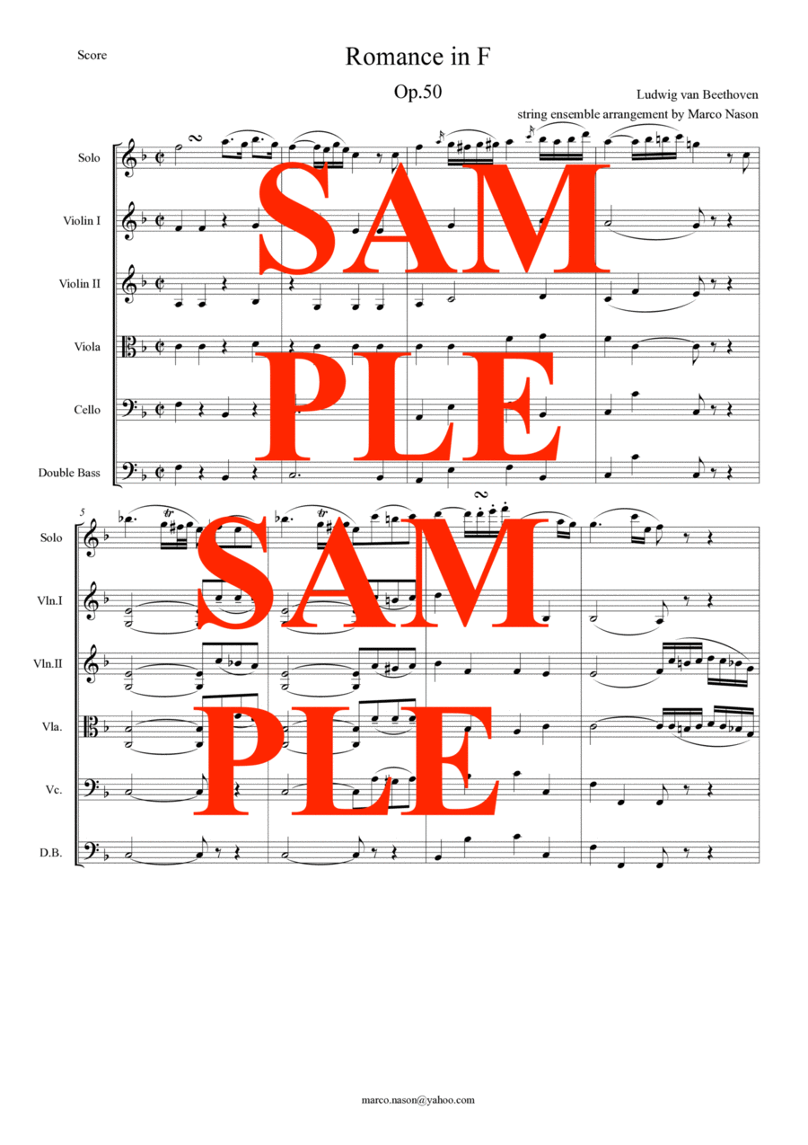 Beethoven Romance in F for violin and strings op.50 String Orchestra scores gallery preview page 1