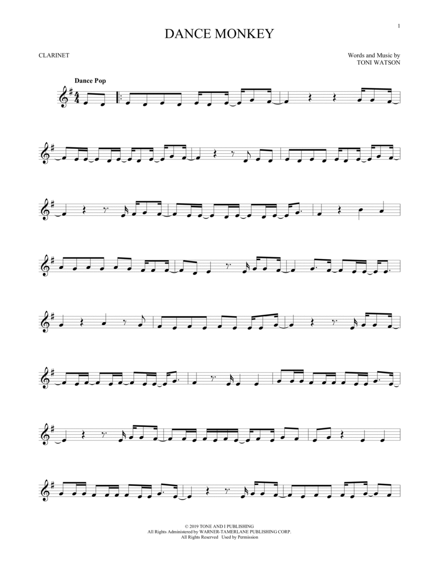 Dance Monkey Clarinet Solo scores gallery preview page 1