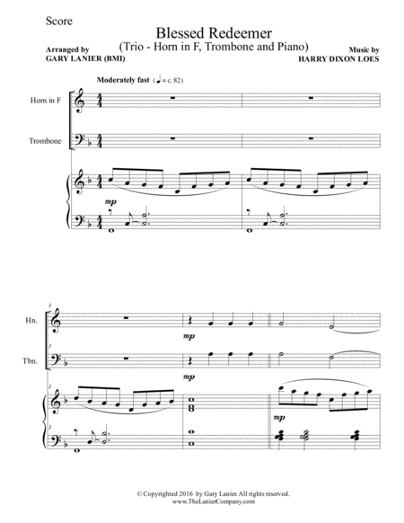 BLESSED REDEEMER (Trio – Horn in F, Trombone and Piano, Score/Parts) image number null