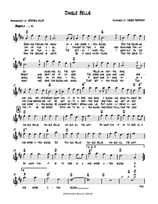 Jingle Bells - Lead sheet (melody, lyrics & chords) in key of D