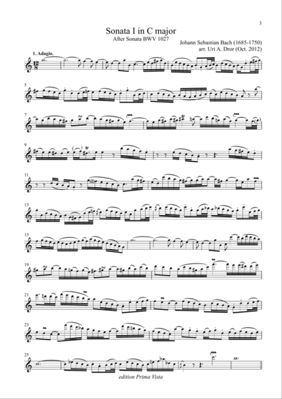 J. S. Bach, Three Sonatas for Alto Recorder & Harpsichord BWV 1027-1029 (recorder part) Alto Recorder scores gallery preview page 3
