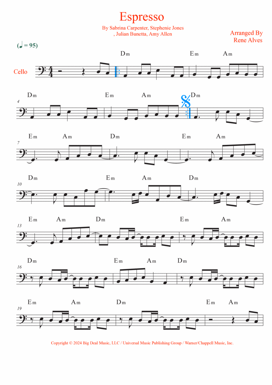 Espresso Cello Solo scores gallery preview page 1