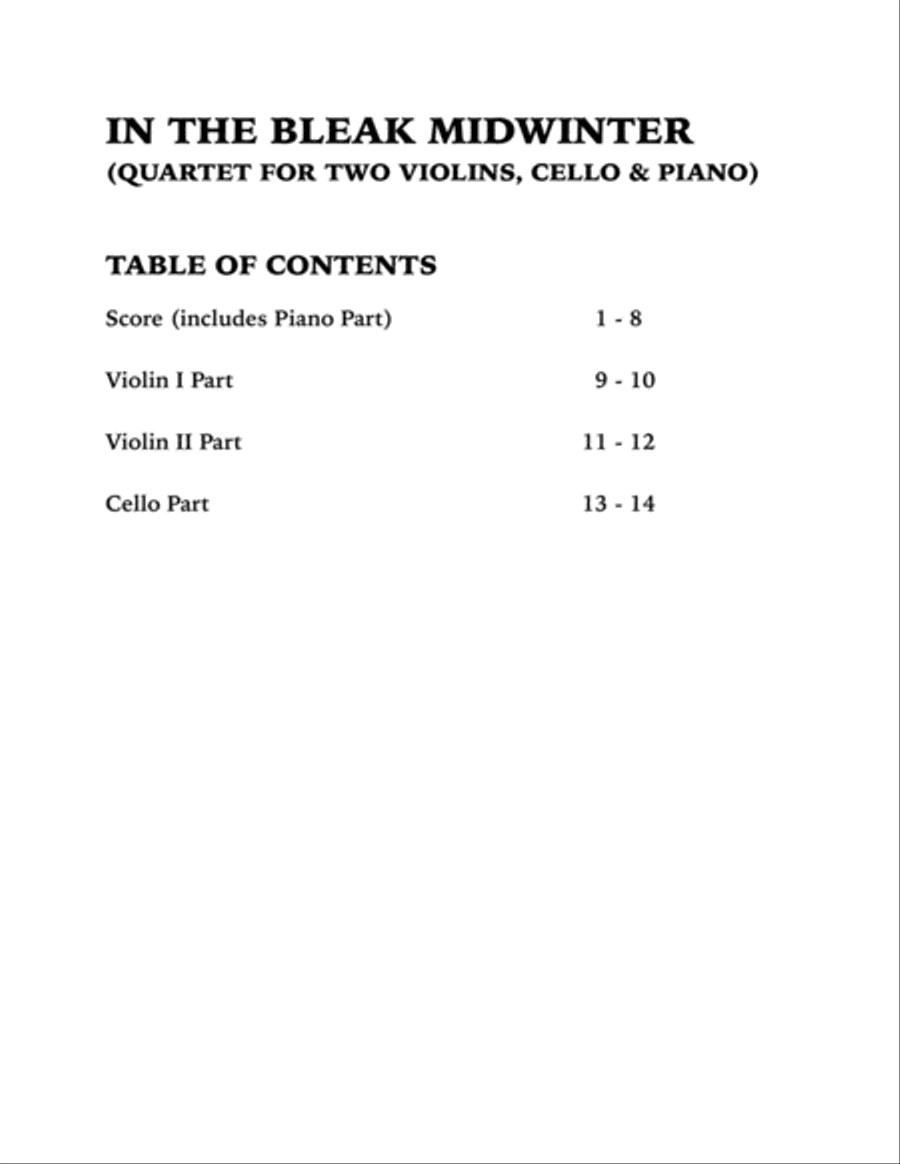 In the Bleak Midwinter (Piano Quartet): Two Violins, Cello and Piano Piano Quartet scores gallery preview page 4