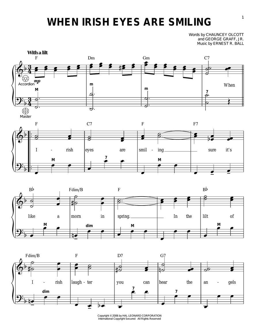 When Irish Eyes Are Smiling Accordion scores gallery preview page 1