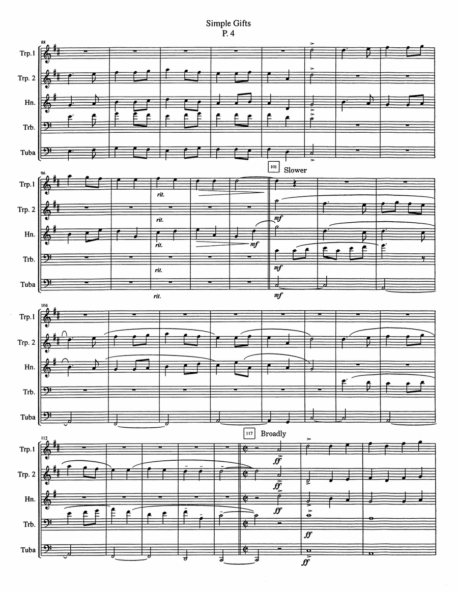 Simple Gifts Shaker Hymn for Brass Quintet Brass Quintet scores gallery preview page 4