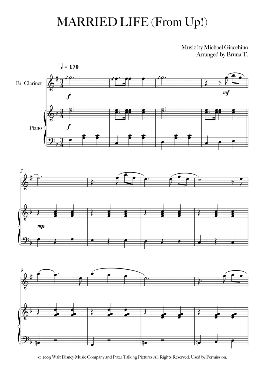 Married Life B-Flat Clarinet scores gallery preview page 1