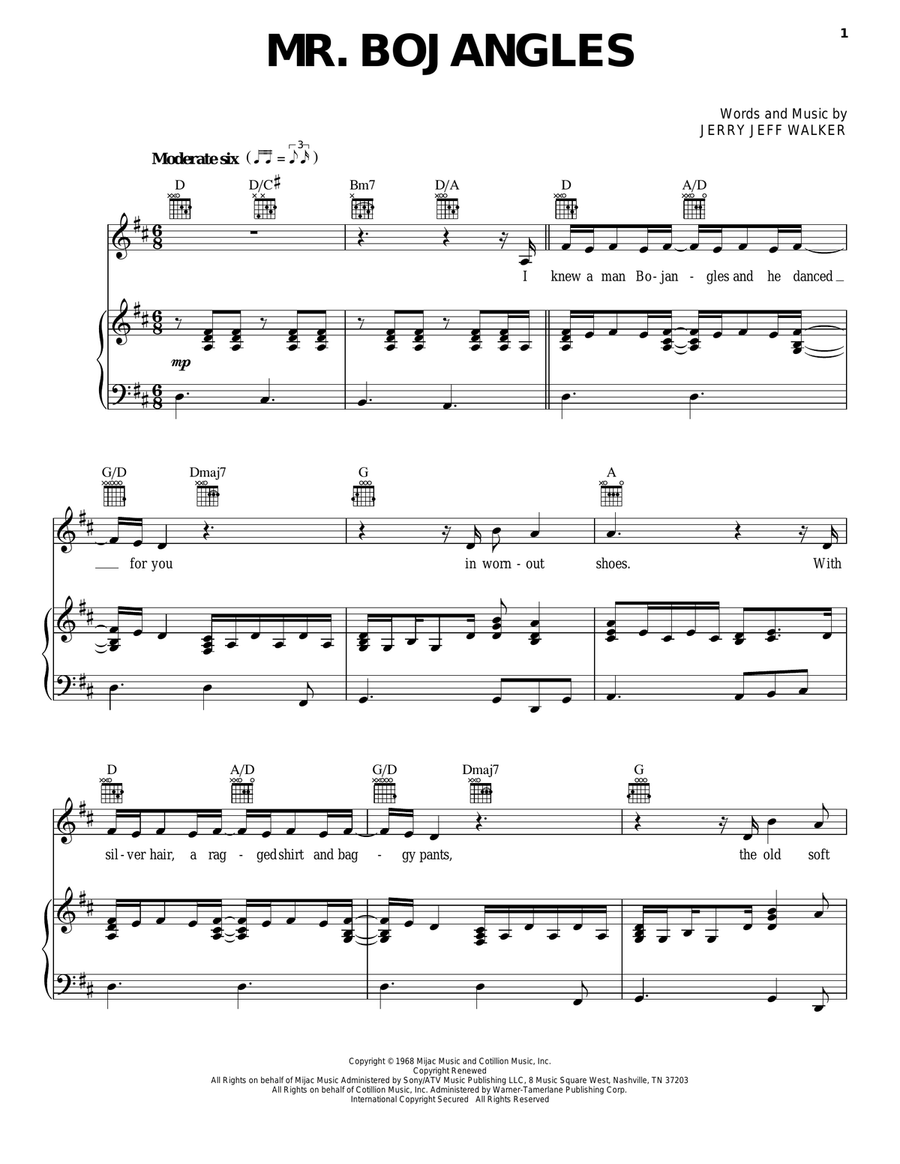 Mr. Bojangles Mr. Bojangles Piano, Vocal, Guitar scores gallery preview page 1