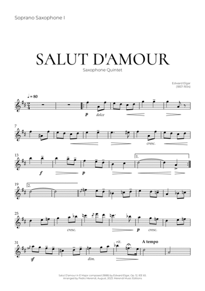 Salut D’amour (Saxophone Quintet) - Edward Elgar image number null