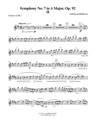 Book cover for Beethoven Symphony No. 7, Movement II - Clarinet in Bb 1 (Transposed Part), Op. 92